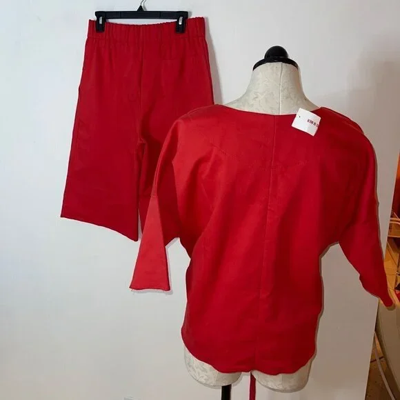Susanne Bommer Top And Bermuda Shorts Set Outfit Size Medium Red Kiss Cotton New
